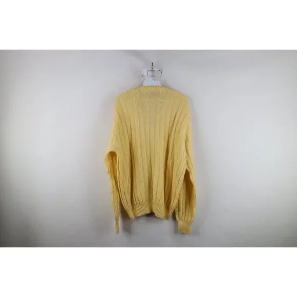 Vtg 70s Streetwear Mens Large Blank Chunky Cable Knit V-Neck Sweater Yellow USA - Picture 8 of 10